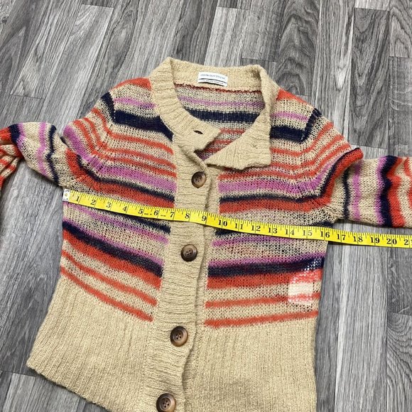 URBAN OUTFITTERS Button Down Round Neck Tan Striped Cardigan Sweater Women's L - Picture 9 of 12